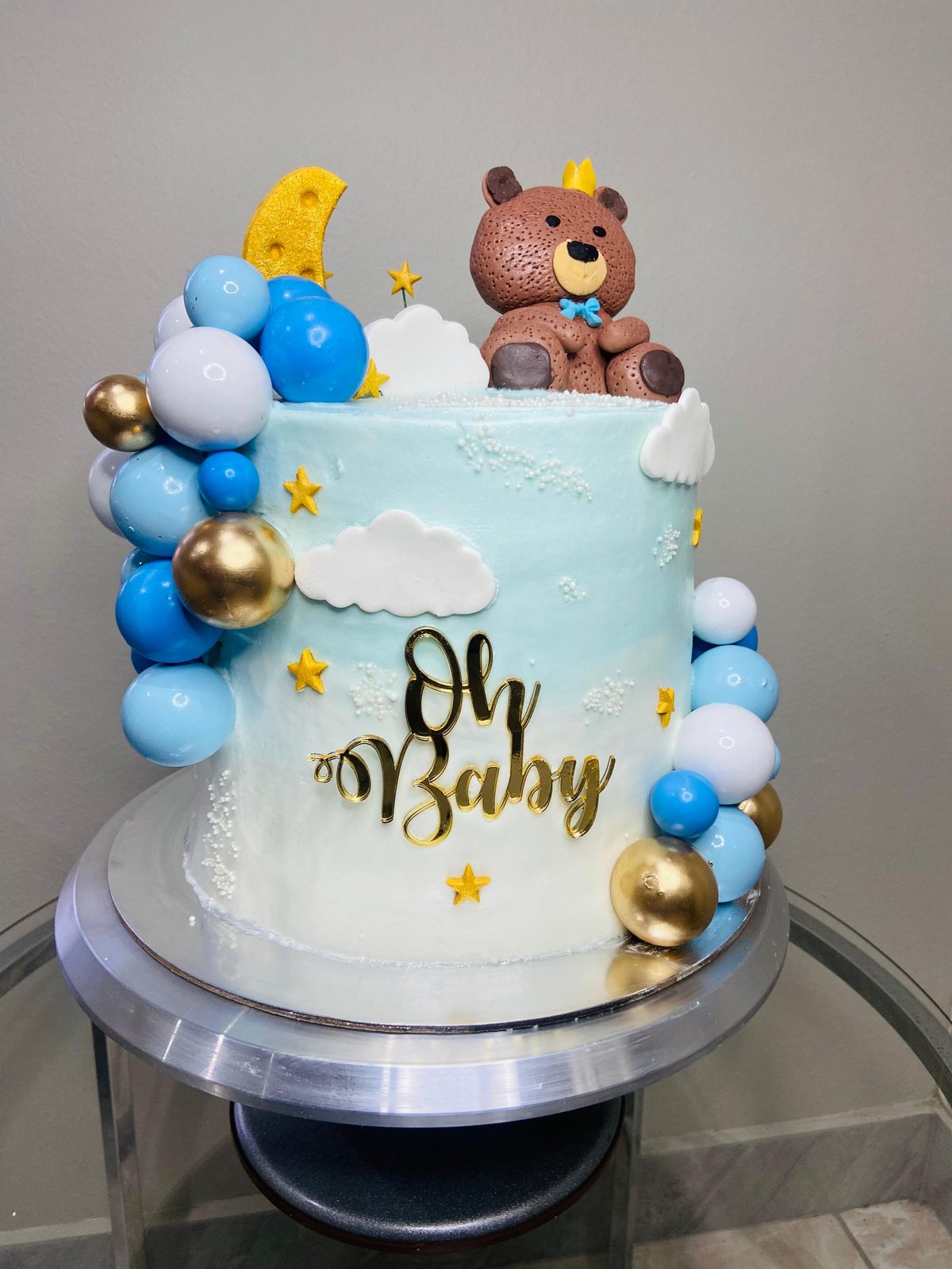 Gâteau bleu de baby shower